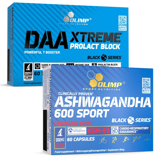 Olimp Ashwagandha 600 Sport Edition - 60 Kapseln + DAA Xtreme PROLACT-BLOCK® - 60 Tabletten